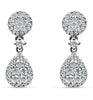 ESTATE .78CT DIAMOND 18KT WHITE GOLD CLASSIC TEAR DROP CLUSTER HANGING EARRINGS