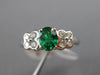 ESTATE 1.02CT DIAMOND & AAA EMERALD 18KT WHITE GOLD BUTTERFLY ENGAGEMENT RING