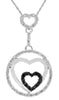 .21CT WHITE & BLACK DIAMOND 14K WHITE GOLD TRIPLE HEART CIRCLE OF LIFE PENDANT