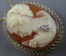 ESTATE LARGE DIAMOND 14KT TWO TONE GOLD 3D HANDCRAFTED LADY CAMEO PENDANT #25491