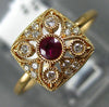 ESTATE .25CT DIAMOND & AAA RUBY 18KT ROSE GOLD 3D SQUARE FLOWER FILIGREE RING