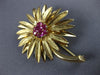 ANTIQUE LARGE .70CT AAA RUBY 14KT YELLOW GOLD 3D FLOWER LEAF BROOCH PIN #20226
