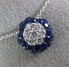 ESTATE .42CT DIAMOND & AAA SAPPHIRE 18KT WHITE GOLD 3D FILIGREE FLOWER PENDANT