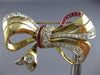 ANTIQUE 5.80CT OLD MINE DIAMOND & AAA RUBY 14KT TWO TONE GOLD PIN BROOCH #21890