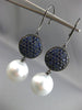 EXTRA LARGE 3.6CT AAA SAPPHIRE & SOUTH SEA PEARL 18K BLACK GOLD HANGING EARRINGS