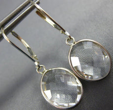 ESTATE CRYSTAL 14KT WHITE GOLD 3D OVAL BEZEL CLASSIC LEVER BACK HANGING EARRINGS