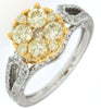 ESTATE WIDE 1.83CT WHITE & FANCY YELLOW DIAMOND 14KT 2 TONE GOLD 3D PROMISE RING