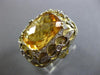 ESTATE LARGE 7.95CT DIAMOND & AAA CITRINE 14K WHITE & YELLOW GOLD FILIGREE RING