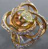 ESTATE LARGE 1.07CT WHITE & FANCY YELLOW DIAMOND 18KT ROSE GOLD FLOWER LOVE RING