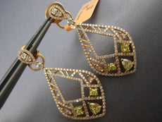 ESTATE LARGE 2.81CT WHITE & FANCY YELLOW DIAMOND 18K ROSE GOLD FILIGREE EARRINGS