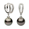 ESTATE .26CT DIAMOND & AAA PEARL 14K WHITE GOLD 3D BEZEL HUGGIE HANGING EARRINGS