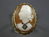ANTIQUE LARGE .02CT DIAMOND 14KT YELLOW GOLD 3D LADY CAMEO OVAL FILIGREE RING