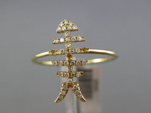 ESTATE WIDE .12CT ROUND DIAMOND 14KT YELLOW GOLD 3D LUCKY FISH SKELETON FUN RING