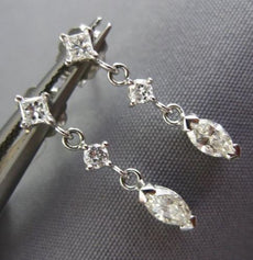 ESTATE .42CT PRINCESS & MARQUISE DIAMOND 14K WHITE GOLD 3 STONE HANGING EARRINGS