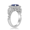 GIA CERTIFIED 4.36CT DIAMOND & AAA SAPPHIRE 18K WHITE GOLD THREE STONE HALO RING