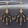 ESTATE LARGE .33CT DIAMOND 14KT BALCK & ROSE GOLD SPIDER WEB CHANDELIER EARRINGS