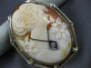 ANTIQUE LARGE .07CT DIAMOND CLASSIC LADY FLOWER CAMEO PIN PENDANT #21437