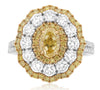 GIA 3.0CT WHITE & FANCY YELLOW DIAMOND PLATINUM 18K 2 TONE GOLD ENGAGEMENT RING