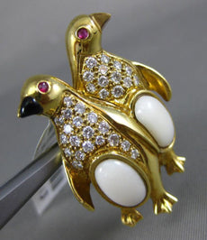 ANTIQUE LARGE .34CT DIAMOND & AAA RUBIES 18KT YELLOW GOLD 3D PENGUIN BROOCH PIN