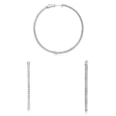 ESTATE 2.26CT ROUND DIAMOND 14KT WHITE GOLD 3D INSIDE OUT CLASSIC HOOP EARRINGS