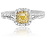 ESTATE .98CT WHITE & FANCY YELLOW DIAMOND 18KT 2 TONE GOLD HALO ENGAGEMENT RING