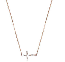 ESTATE .12CT ROUND DIAMOND 14KT ROSE GOLD CLASSIC SIDEWAYS CROSS HEART NECKLACE