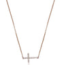 ESTATE .12CT ROUND DIAMOND 14KT ROSE GOLD CLASSIC SIDEWAYS CROSS HEART NECKLACE