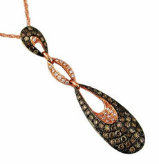 .49CT WHITE & CHOCOLATE FANCY DIAMOND 14K ROSE GOLD 3D TEAR DROP JOURNEY PENDANT