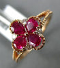 ESTATE .25CT DIAMOND & AAA RUBY 14KT ROSE GOLD 3D MILGRAIN CLOVER FLOWER RING