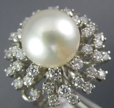 ANTIQUE LARGE 1.25CT DIAMOND & AAA SOUTH SEA PEARL 14KT WHITE GOLD 3D RING #848