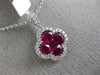 ESTATE 1.51CT DIAMOND & AAA RUBY 18KT WHITE GOLD 3D 4 LEAF CLOVER FLOWER PENDANT