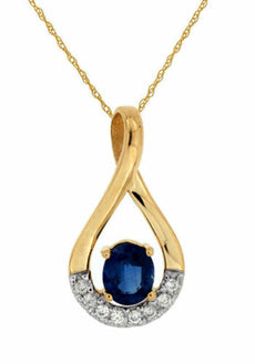 .50CT DIAMOND & AAA SAPPHIRE 14KT YELLOW GOLD OVAL & ROUND INFINITY LOVE PENDANT