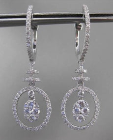 ESTATE LARGE .90CT DIAMOND 18KT WHITE GOLD 3D OVAL FLOATING HANGING EARRINGS