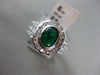 ESTATE 2.19CT DIAMOND & EMERALD 18K WHITE GOLD OVAL FLOWER BEZEL ENGAGEMENT RING