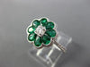 ESTATE 1.14CT DIAMOND & AAA EMERALD 18KT WHITE GOLD 3D FLOWER MILGRAIN LOVE RING