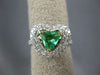 ESTATE LARGE 1.6CT DIAMOND & AAA EMERALD 18K TWO TONE GOLD HEART ENGAGEMENT RING