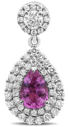 2.76CT DIAMOND & AAA PEAR SHAPE SAPPHIRE 18KT WHITE GOLD HALO HANGING EARRINGS
