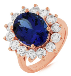 LARGE 7.40CT DIAMOND & AAA TANZANITE 14KT ROSE GOLD CLASSIC HALO ENGAGEMENT RING