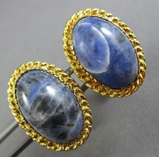 ANTIQUE EXTRA LARGE AAA SODALITE 14K YELLOW GOLD 3D SOLITAIRE OVAL ROPE CUFFLINK
