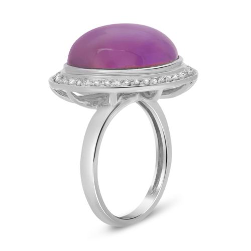 ESTATE LARGE 14.09CT DIAMOND & AAA CABOCHON AMETHYST 14K WHITE GOLD 3D HALO RING