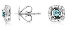 ESTATE SMALL .58CT DIAMOND & AAA AQUAMARINE 14K WHITE GOLD 3D HALO STUD EARRINGS