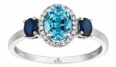 1.80CT DIAMOND AAA SAPPHIRE & BLUE TOPAZ 14KT WHITE GOLD 3D OVAL ENGAGEMENT RING