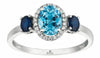 1.80CT DIAMOND AAA SAPPHIRE & BLUE TOPAZ 14KT WHITE GOLD 3D OVAL ENGAGEMENT RING
