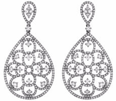 ESTATE LARGE 2.75CT DIAMOND 14KT YELLOW GOLD 3D CLASSIC FLOWER HANGING EARRINGS