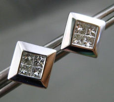 ESTATE .78CT DIAMOND PRINCESS 18KT WHITE GOLD CLASSIC 3D SQUARE STUD EARRINGS
