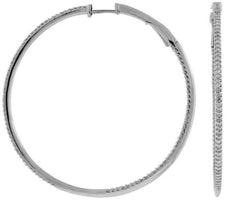 ESTATE LARGE 1.0CT DIAMOND 14KT WHITE GOLD 3D CLASSIC INSIDE OUT HOOP EARRINGS