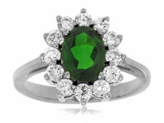 2.05CT DIAMOND & AAA RUSSALITE 14KT WHITE GOLD 3D ROUND & OVAL ENGAGEMENT RING