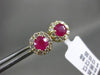 ESTATE 1.30CT DIAMOND & AAA RUBY 14K YELLOW GOLD ROUND HALO FLOWER STUD EARRINGS