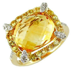 7.26CT DIAMOND & AAA CITRINE 14KT YELLOW GOLD 3D CUSHION SQUARE HALO FUN RING