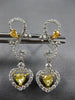 ESTATE 1.57CT WHITE & FANCY YELLOW DIAMOND 18KT TWO TONE GOLD 3D HEART EARRINGS